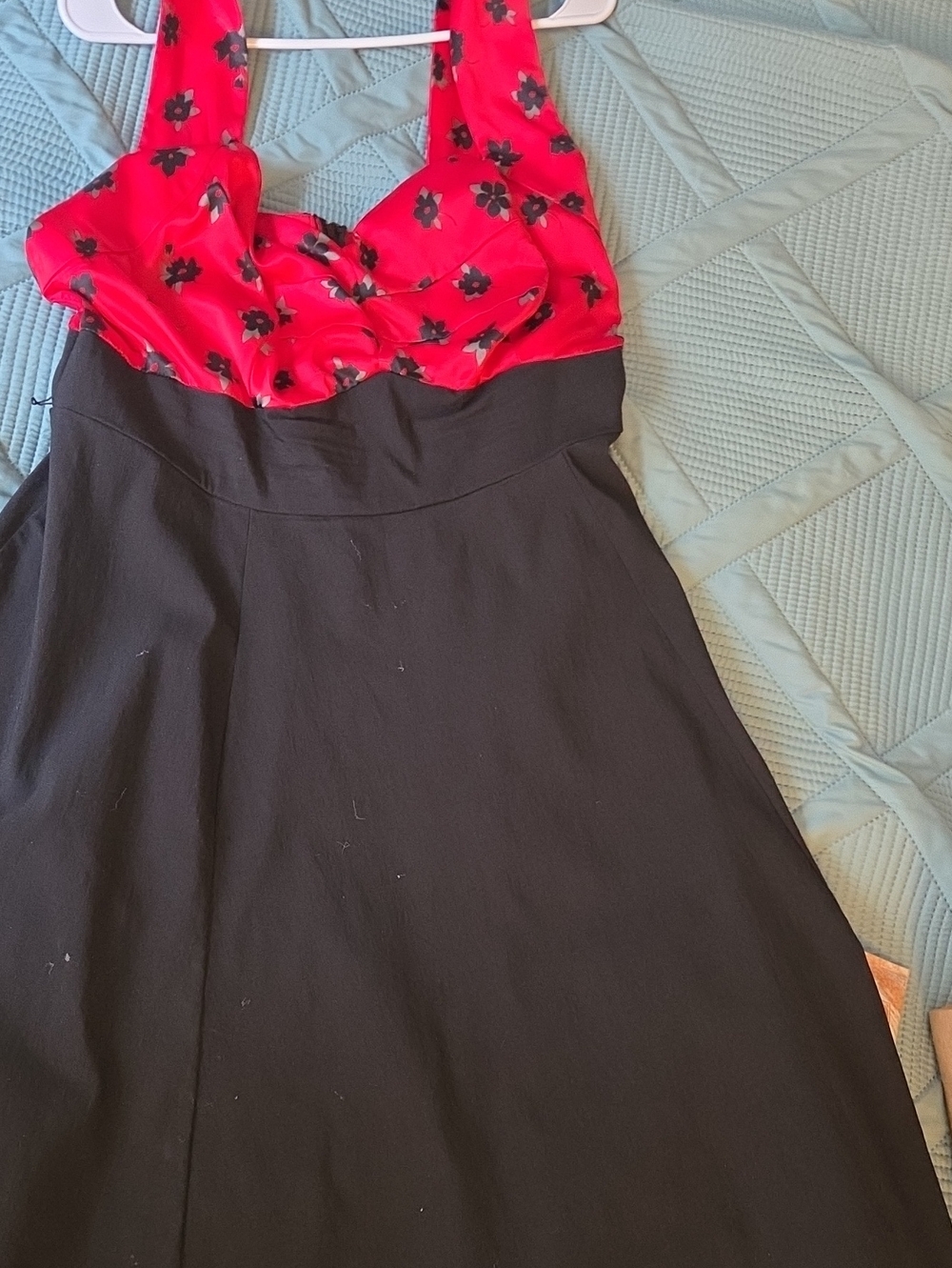 torrid Red Floral Halter Midi Dress with Black Skirt